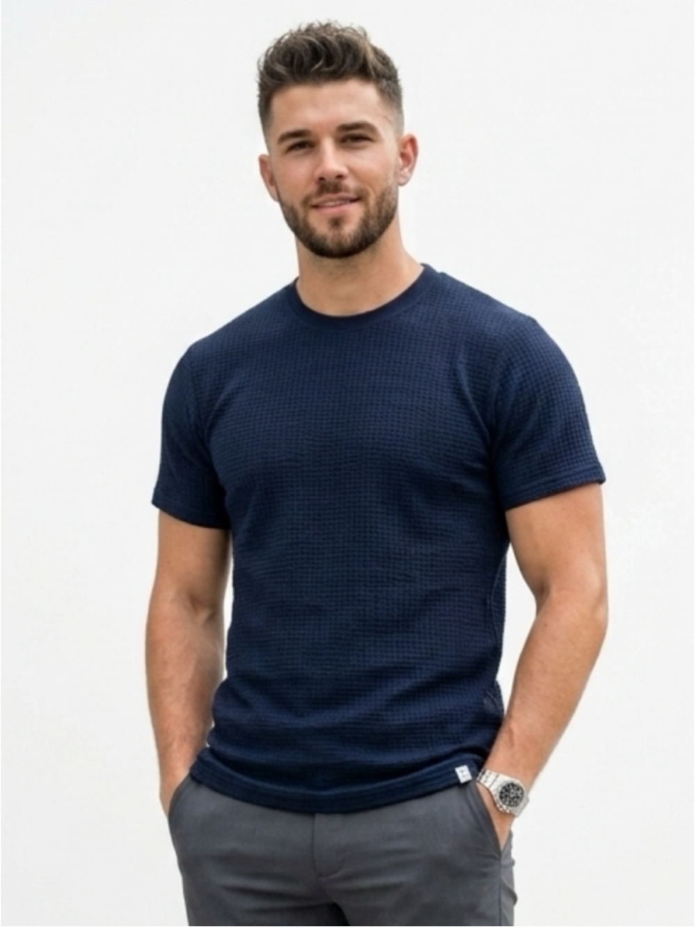Threadbare Denim Blue Textured Waffle T-Shirt Medium 518 casual work party